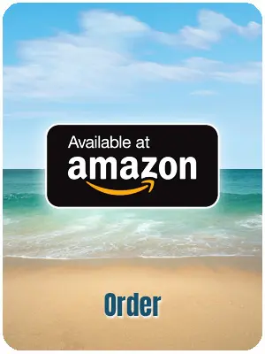 A beach with an ocean and the words available at amazon. Com