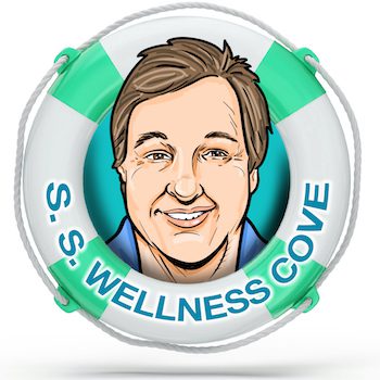 A cartoon of a man with the words " s. S. Wellness cove ".