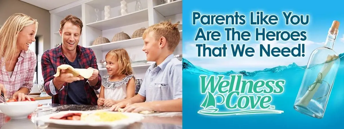 Two children sitting at a table with a sign that says, " parents are there to help you swim."