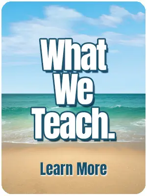 A beach with the words " what we teach ".