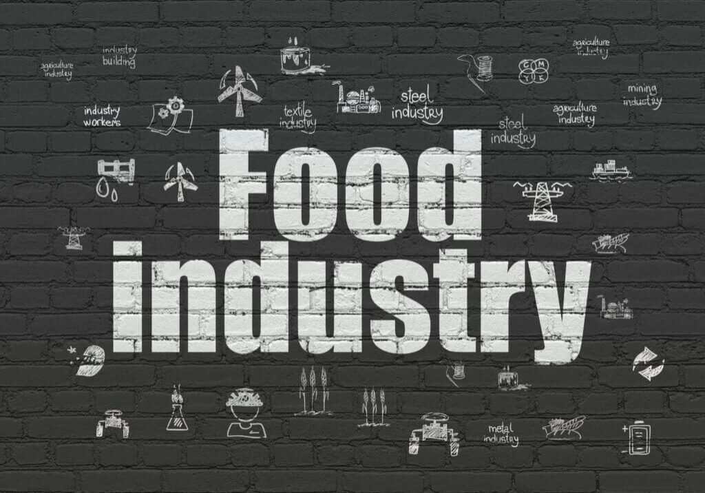 Food industry on brick wall.